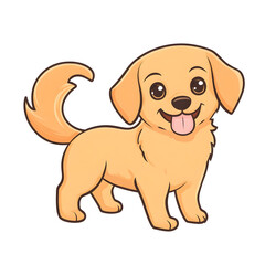 Cheerful Cartoon Style Golden Retriever Puppy With Wagging Tail on Isolated White Background
