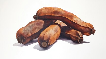 Obraz premium Oil painting of tamarind against a white background showcasing the fruit in isolation