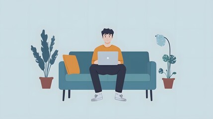 A Man Sitting On a Sofa and Working on a Laptop