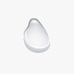 Realistic liquid drop element on transparent background.