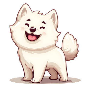 Cheerful and Playful Samoyed Pup with Wagging Tail in Pastel Cartoon Style
