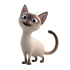 Obraz premium Playful and Happy Siamese Cat with Wagging Tail in Pastel Colored 3D Render
