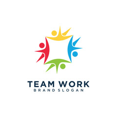 Team work icon vector logo design with creative unique concept Premium Vector