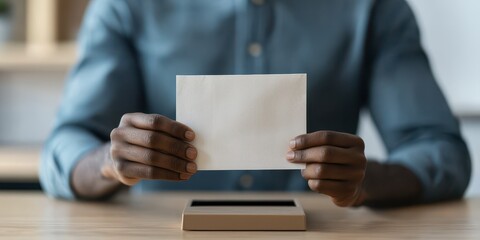 A person holds a textured sheet of paper in front of a device, showcasing creative design in a relaxed workspace environment.
