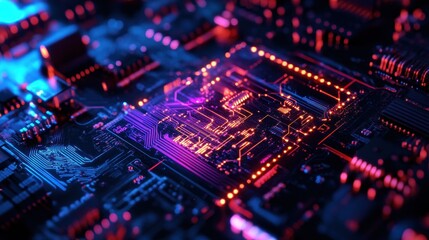 Obraz premium Circuit Board with Glowing Lights