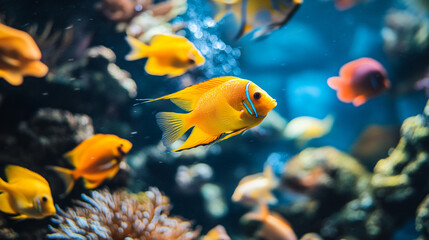 Fototapeta premium A colorful fish tank with a variety of species swimming around.