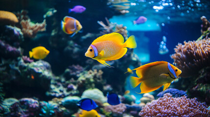 Obraz premium A colorful fish tank with a variety of species swimming around.