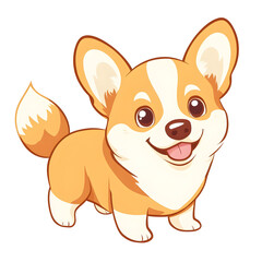Playful Cartoon Style Corgi Puppy with Wagging Tail on White Background