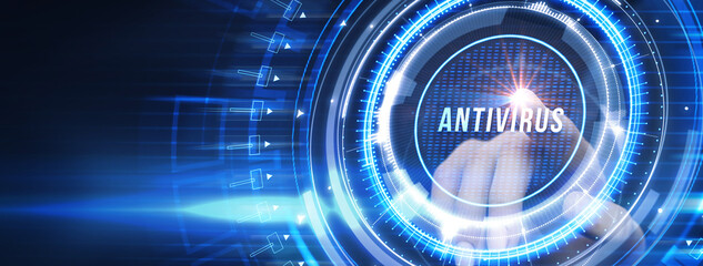 Antivirus Cyber security Data protection Technology concept on virtual screen.