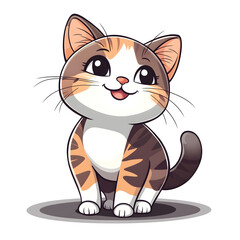 Obraz premium Cute Cartoon Style Playful Happy Cat with Wagging Tail on White Pastel Background