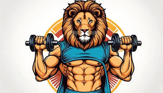 Lion Mascot Weights Chew,confidence, cut out, exercising, mascot, strength, weights, aggression, biting, body building, 846