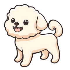 Obraz premium Cheerful Bichon Frise Puppy in Chibi Style with Wagging Tail on White Background