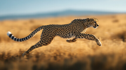 Fototapeta premium A cheetah sprinting across the African plains.