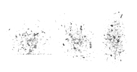 broken glass, silver confetti on transparent background