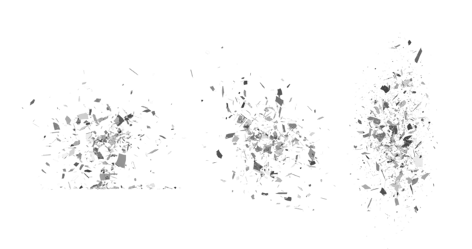 broken glass, silver confetti on transparent background