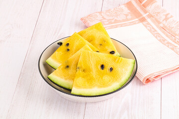 Sweet and juicy yellow watermelon slices