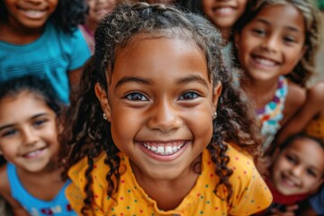 Fototapeta premium Joyful Multiethnic Children Smiling Together Outdoors in Summer