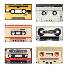 Fototapeta premium PNG vintage cassette tape element set, transparent background