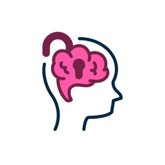 Illustration of open minded concept. human head, brain, and an open padlock, symbolizing openness to new ideas, free thinking, and intellectual freedom. for education, psychology, innovation