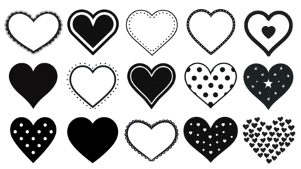 PNG Variety of black heart designs element set, transparent background
