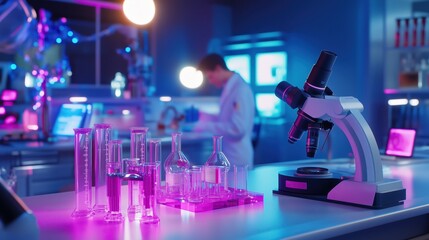Modern Hi-Tech Science Laboratory with Microscope and Glassware