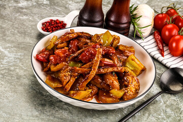 Asian cuisine pork in oyster sauce