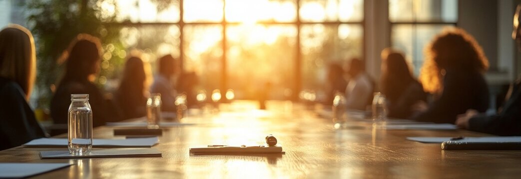 a daytime photo of a slightly blurred out board of directors meeting