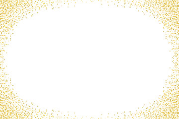 Gold glitter particles rectangle frame isolated on transparent background. Luxury gold sparkling splatter powder dust border. Festive decoration design elements. Vector illustration. PNG