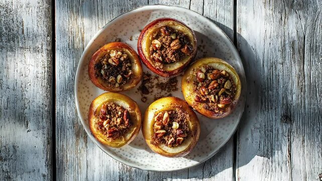 Baked Apples with Nut and Cinnamon Filling on Rustic Table