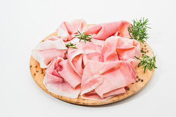 Prosciutto cotto or cooked ham in Italy on white background