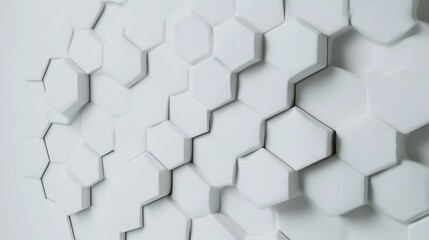 Naklejka premium The background is a hexagonal, white wall, covered with tiles. A futuristic wallpaper with three-dimensional polished blocks on the wall.