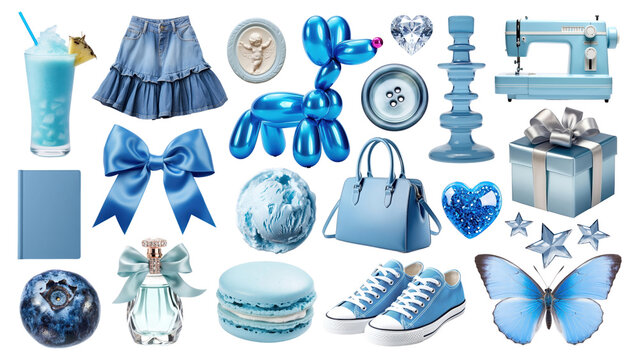 PNG blue various object element set, transparent background