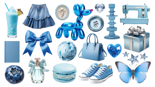 PNG blue various object element set, transparent background