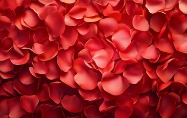 A vibrant collection of red rose petals creating a romantic and elegant background, perfect for celebrations and special occasions.