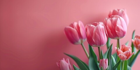 pink tulips spring flowers card mockup minimalism background