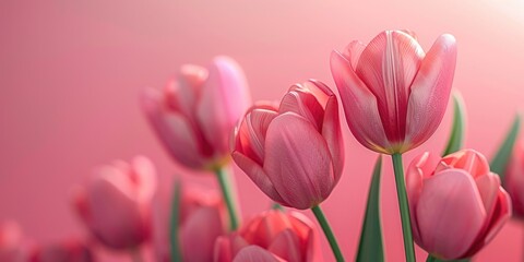 Obraz premium pink tulips spring flowers card mockup minimalism background