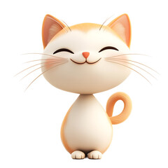 Playful Pastel Cat   Charming Feline Portrait with Swishing Tail in Minimalist 3D Render Style