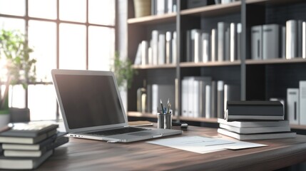 Fototapeta premium Laptop on a Desk in a Modern Office