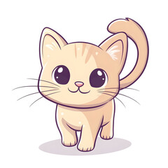 Playful Chibi Kitten Portrait in Pastel Colors on White Background
