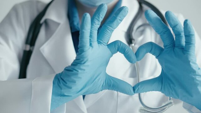 Within healthcare, a healthcare professional is symbolizing care, compassion, and dedication by shaping a heart with their hands, emphasizing their commitment to others wellbeing