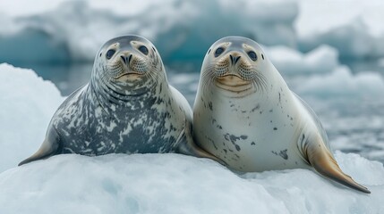 Bearded seals rest on ice in the Olga Strait. You can find them in Svalbard, an island in the Arctic.