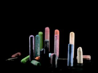 Crayons that have been stored for a long time look moldy and dirty, but the colors still look good.