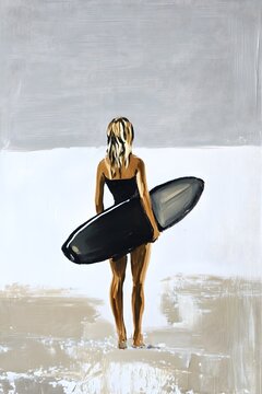Female Surfer's Back View Looking at Sea