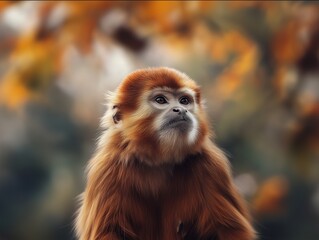 Fototapeta premium Wild Golden Snub nosed Monkey, Close up Primate, Majestic Wildlife in Nature