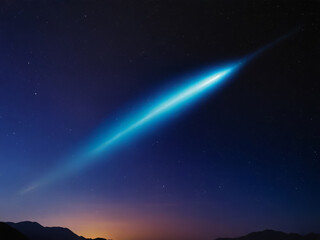 A bright colorful comet in the night sky of the earth.