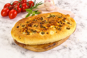 Homemade ciabatta bread with olives