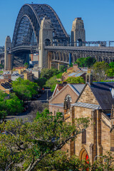 Fototapeta premium Monday 16 September 2024 Sydney Harbour viewed from Observatory Park and overlooking Sydney Rocks area and North Sydney with colourful skies NSW Australia