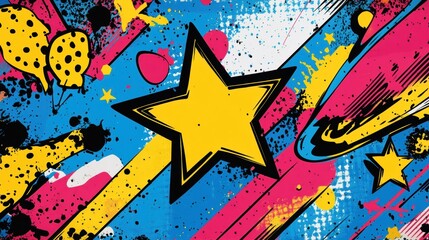 abstract pop art elements in a dynamic and playful layout, ideal for a creative banner design with a comic twist