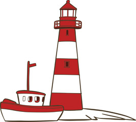 Lighthouse and boat Illustration element