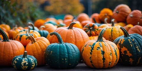 A Collection of Colorful Pumpkins and Gourds.